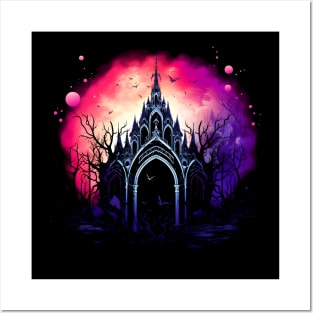 Cool Dark Goth Castle Neon Colors Rave Design Posters and Art